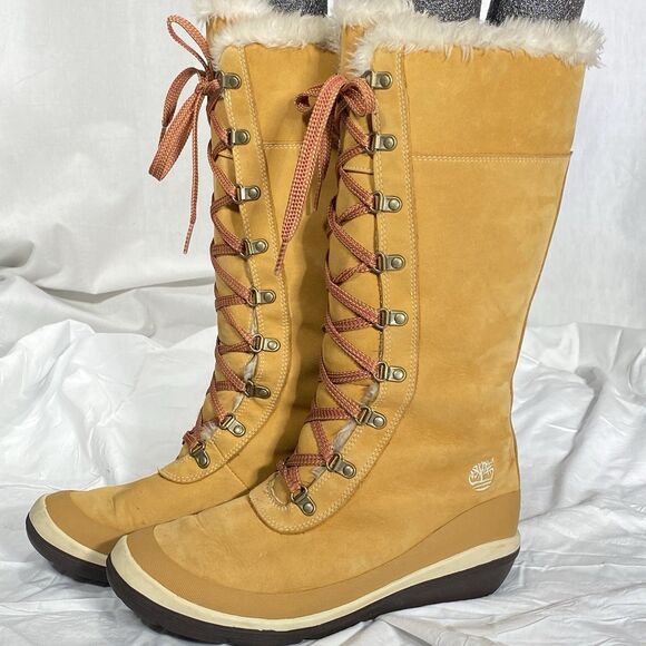 TIMBERLAND Picudilla Boots 14" Waterproof Lace Up Outdoor Womens 8.5 Tan Wheat - Picture 1 of 15